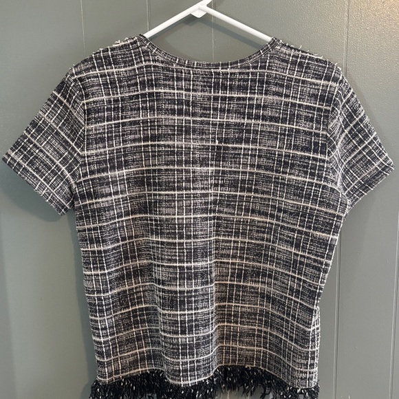 Zara - White/Black Frayed Short Sleeve - M - Picture 5 of 6